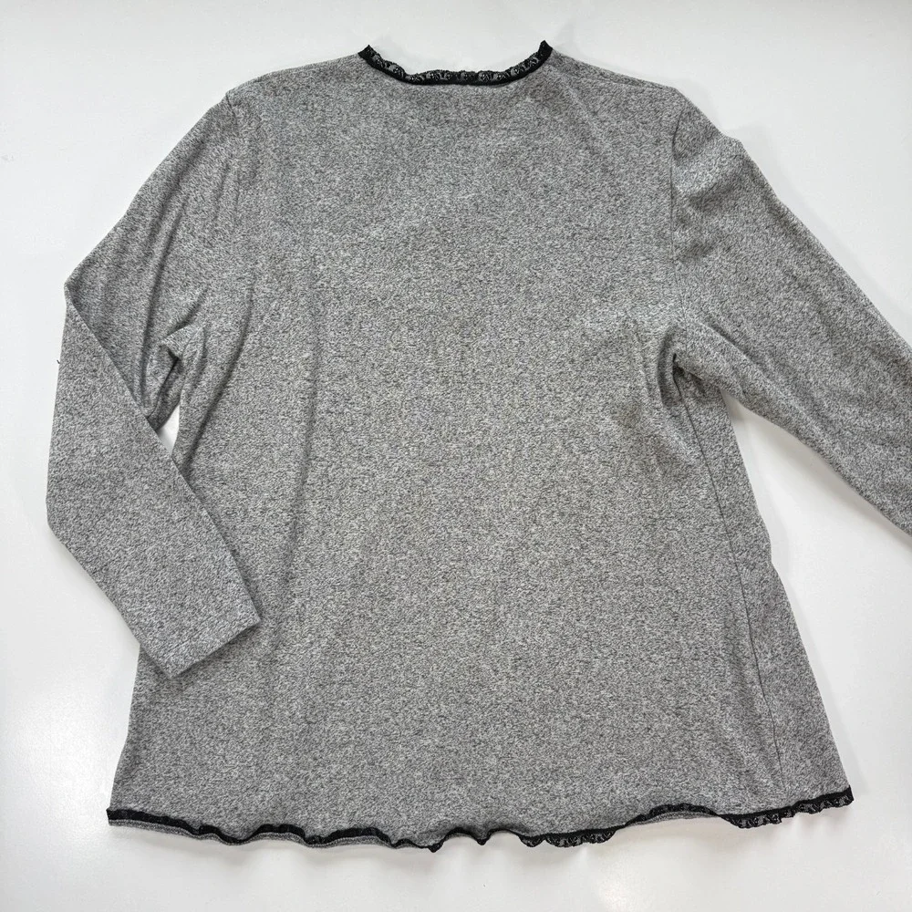 Vintage A MODO MIO Pajama Top Shirt Womens Small Gray Black Lace Trim